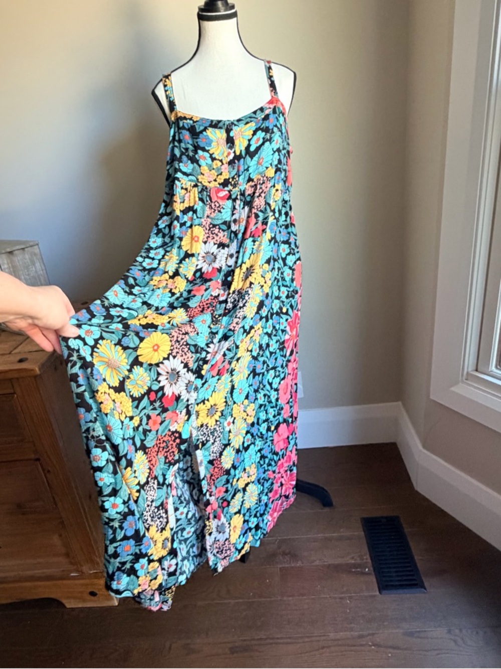 Floral Maxi Sundress in Aqua, Yellow & Pink